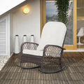 Outdoor Wicker Rocking Chair with Soft Cushion & Steel Frame