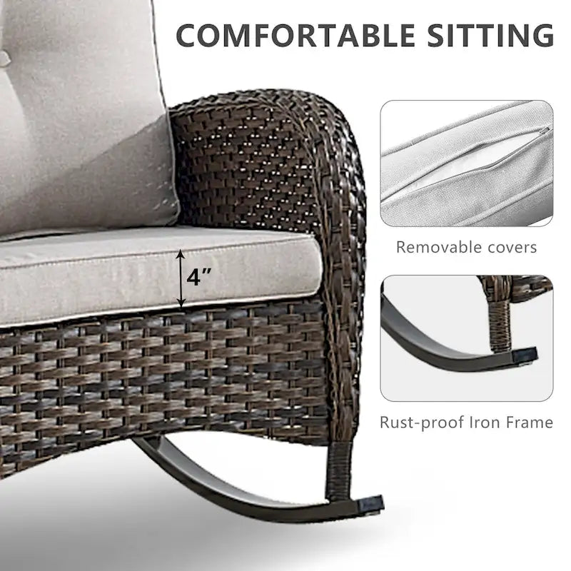 Fauteuil à bascule de patio en rotin avec dossier haut - Marron