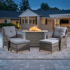 Outdoor Rattan Chair Ottoman Set with Fire Pit Table - Grey