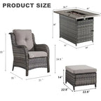 Ensemble fauteuil et repose-pieds d'extérieur en rotin avec table et foyer - Gris