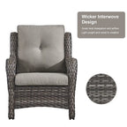 Ensemble fauteuil et repose-pieds d'extérieur en rotin avec table et foyer - Gris