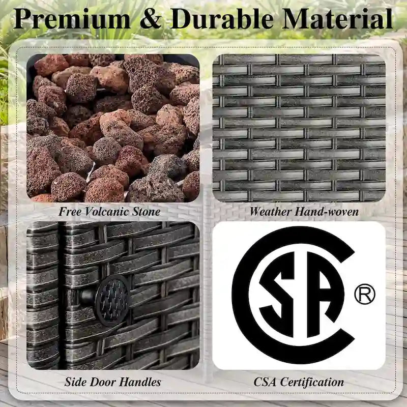 Ensemble fauteuil et repose-pieds d'extérieur en rotin avec table et foyer - Gris