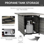 Ensemble fauteuil et repose-pieds d'extérieur en rotin avec table et foyer - Gris