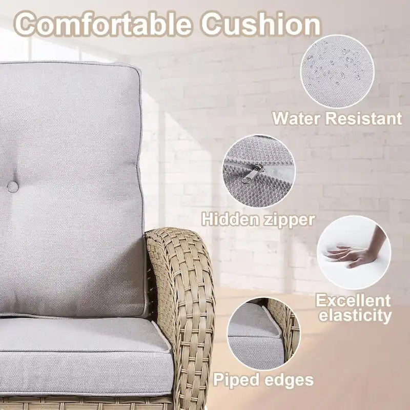 Fauteuil à bascule de jardin 1 pièce avec coussins épais - Beige clair