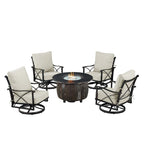 Ensemble table et feu en aluminium noir avec quatre fauteuils club