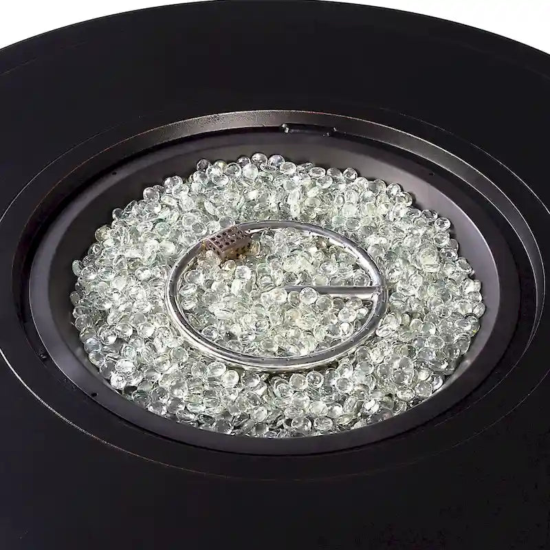 Ensemble table et feu en aluminium noir avec quatre fauteuils club