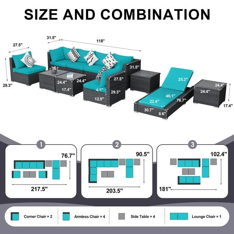 Ensemble de mobilier de jardin en résine tressée FINCATI, canapé d'angle avec table.