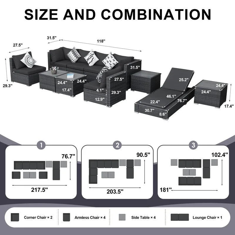 Ensemble de mobilier de jardin en résine tressée FINCATI, canapé d'angle avec table.