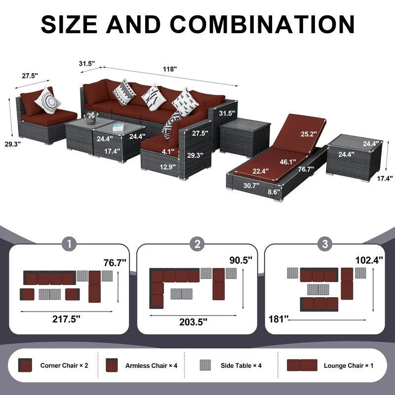 Ensemble de mobilier de jardin en résine tressée FINCATI, canapé d'angle avec table.