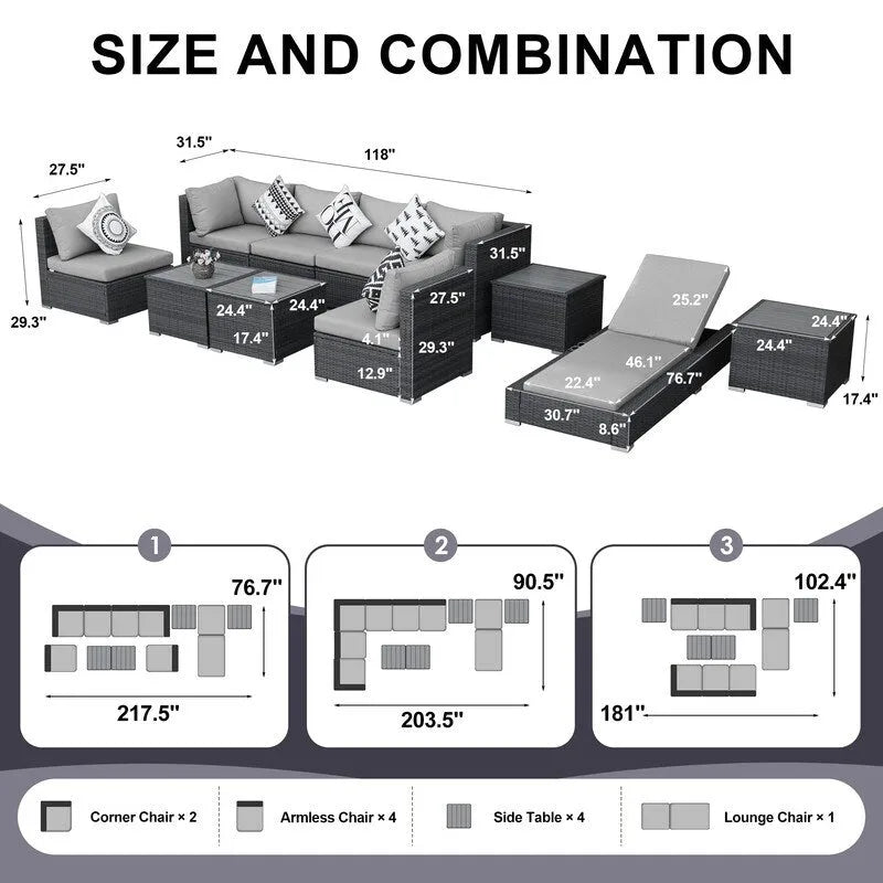 Ensemble de mobilier de jardin en résine tressée FINCATI, canapé d'angle avec table.