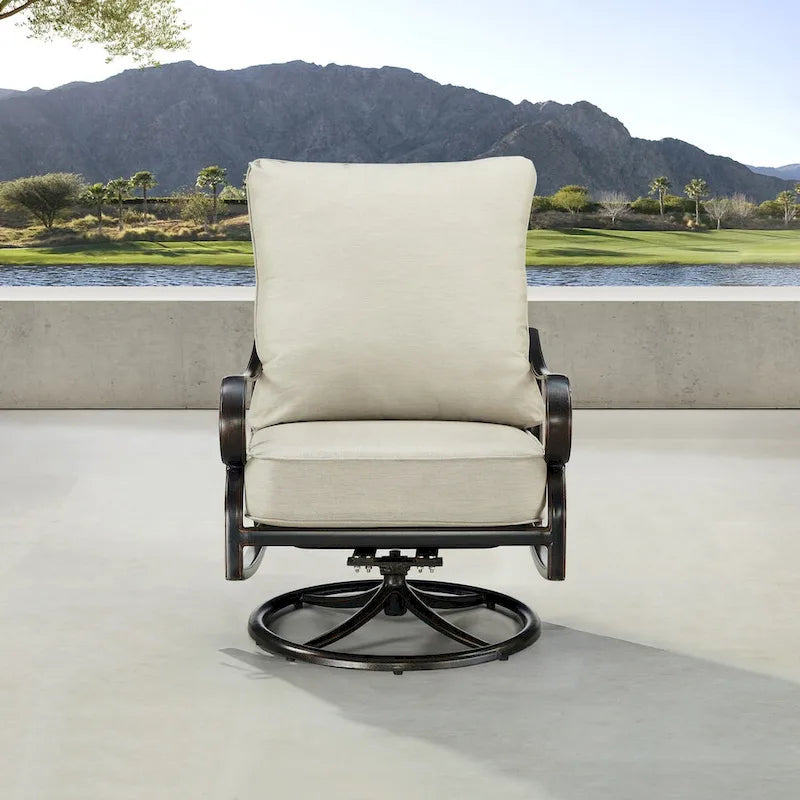 Paire de fauteuils club pivotants à bascule en aluminium noir avec coussins