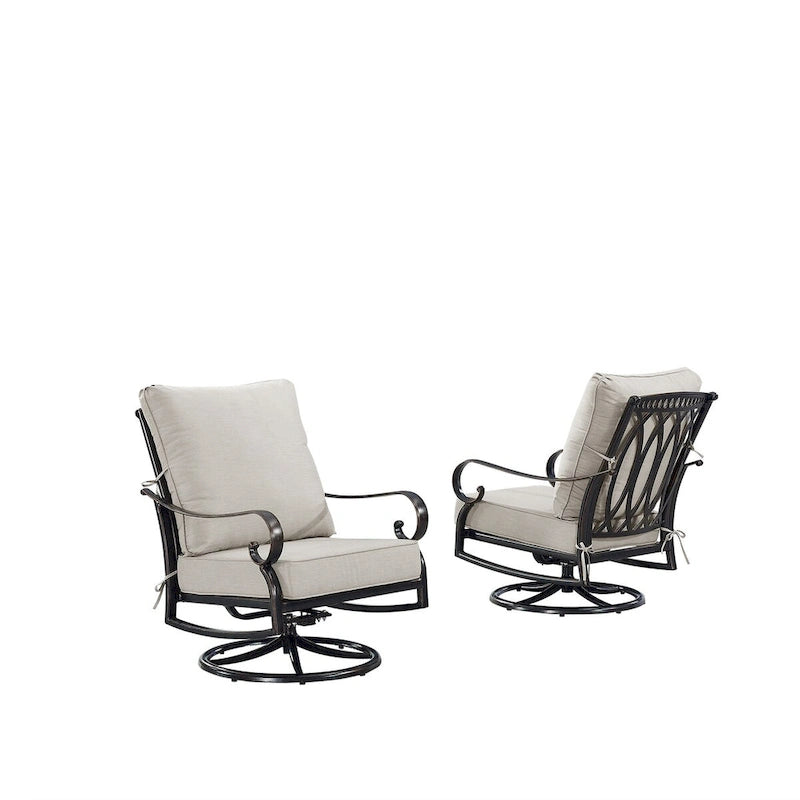 Paire de fauteuils club pivotants à bascule en aluminium noir avec coussins